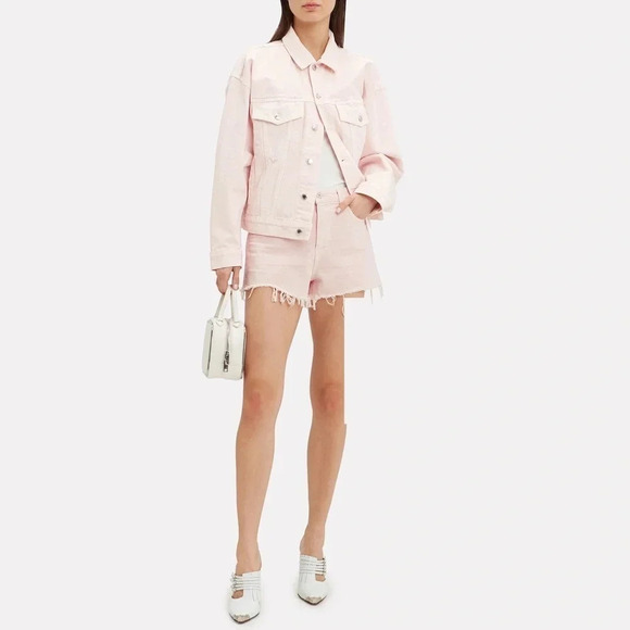 Alexander Wang x Denim High Rise Pastel Pink Distressed Frayed Bite Jean Shorts - Picture 3 of 16
